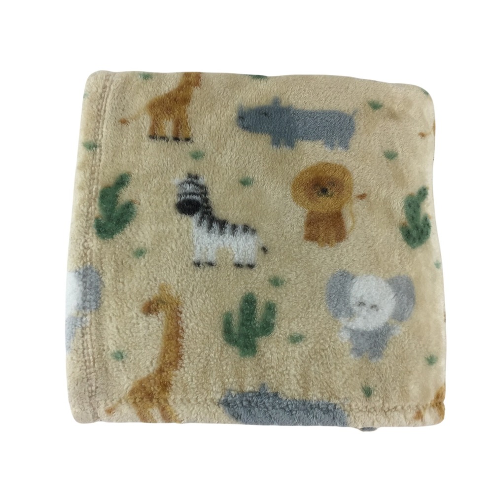 Adirondack Baby Plush Blanket 28x38 Tan Safari Giraffe Zebra Lion Elephant